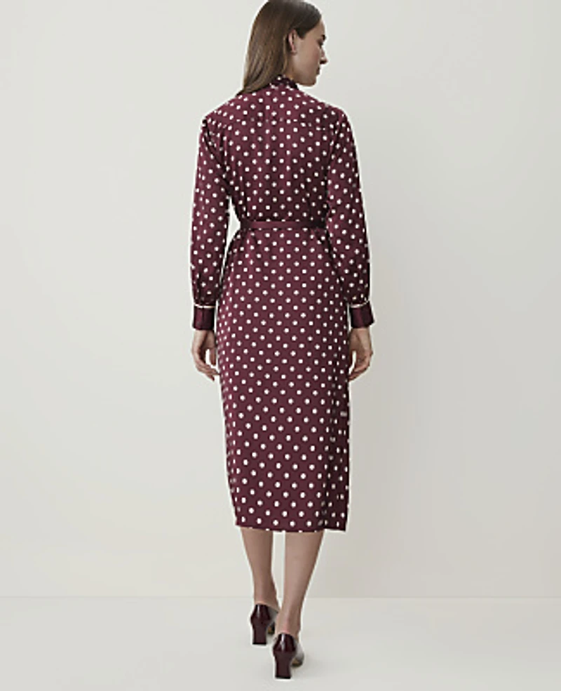 Ann Taylor Petite Polka Dot Tie Neck Midi Dress Purest Plum Women's