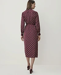 Ann Taylor Petite Polka Dot Tie Neck Midi Dress Purest Plum Women's