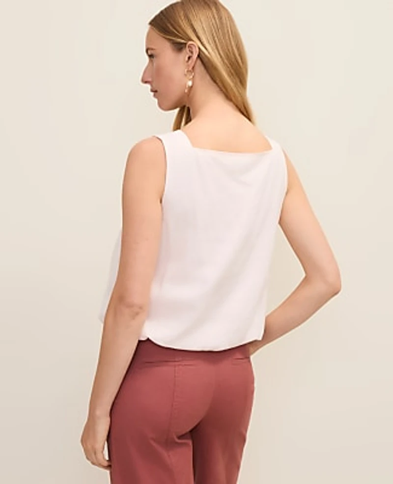 Ann Taylor Petite Weekend Bubble Hem Tank Top Linen Blend Blush Haze Women's