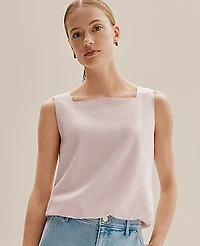 Ann Taylor Petite Weekend Bubble Hem Tank Top Linen Blend Blush Haze Women's