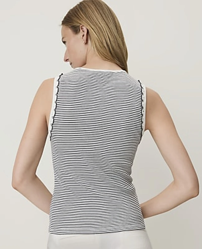 Ann Taylor Weekend Striped Crochet Trimmed Tank Top Night Sky Women's