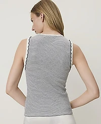 Ann Taylor Weekend Striped Crochet Trimmed Tank Top Night Sky Women's