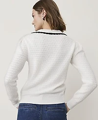 Ann Taylor Petite Scalloped Sailor Collar Cardigan Winter White Women's