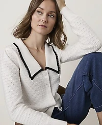 Ann Taylor Petite Scalloped Sailor Collar Cardigan Winter White Women's