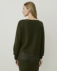 Ann Taylor Petite Lace Trim Boatneck Sweater Caper Shadow Women's