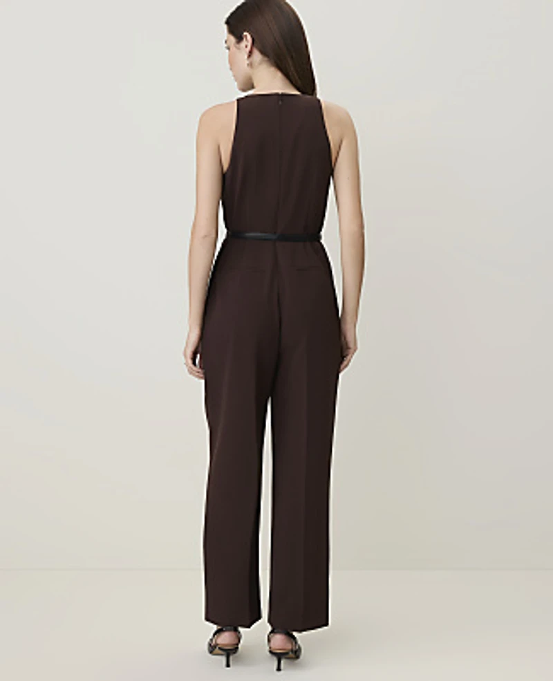 Ann Taylor Sleevesless Belted Jumpsuit French Mocha Women's