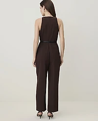 Ann Taylor Sleevesless Belted Jumpsuit French Mocha Women's