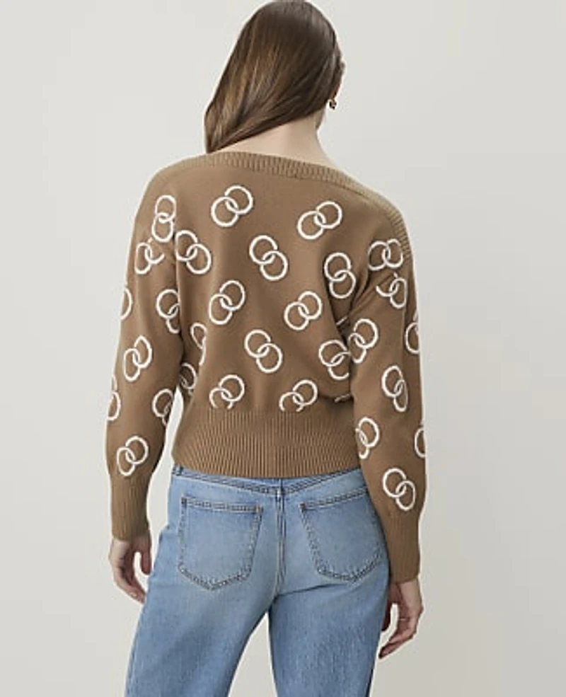 Ann Taylor Geo Print Boatneck Sweater Pecan Women's