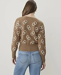 Ann Taylor Geo Print Boatneck Sweater Pecan Women's