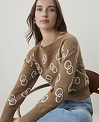 Ann Taylor Geo Print Boatneck Sweater Pecan Women's