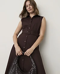 Ann Taylor Petite Sleeveless Collared Midi Shirtdress French Mocha Women's