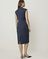 Ann Taylor Petite Plaid Split Neck Sheath Dress Blue Combo Fancy Check Women's