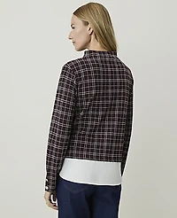 Ann Taylor Petite Plaid Layered Mock Neck Top Purest Plum Women's
