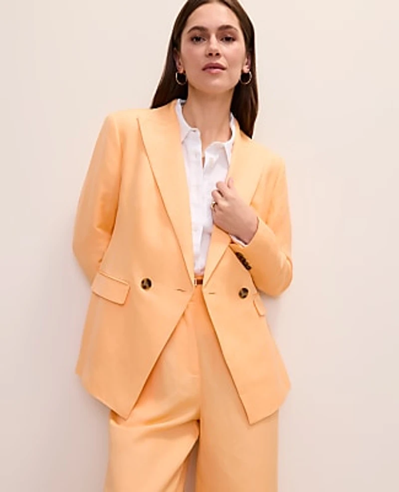 Ann Taylor The Petite Cutaway Blazer Linen Blend Tropical Papaya Women's