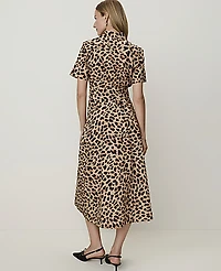 Ann Taylor Animal Print Collared Midi Shirtdress Cafe Au Lait B Women's