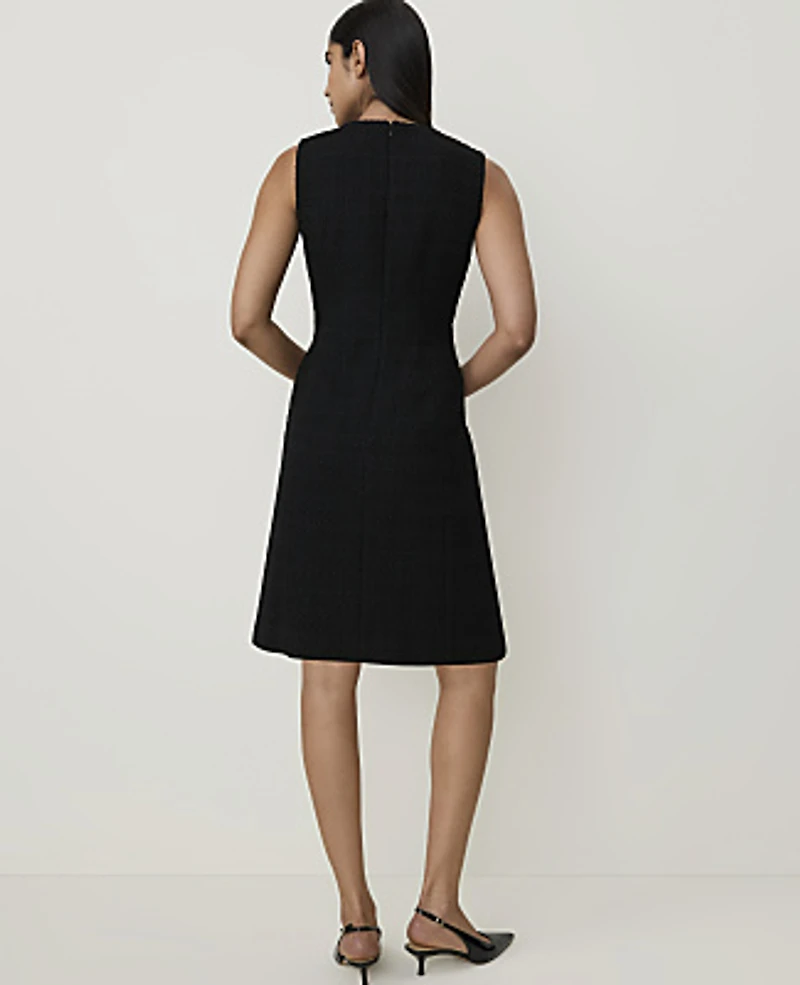 Ann Taylor Crew Neck Button Shift Dress Tweed Black Women's
