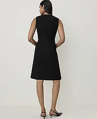 Ann Taylor Crew Neck Button Shift Dress Tweed Black Women's