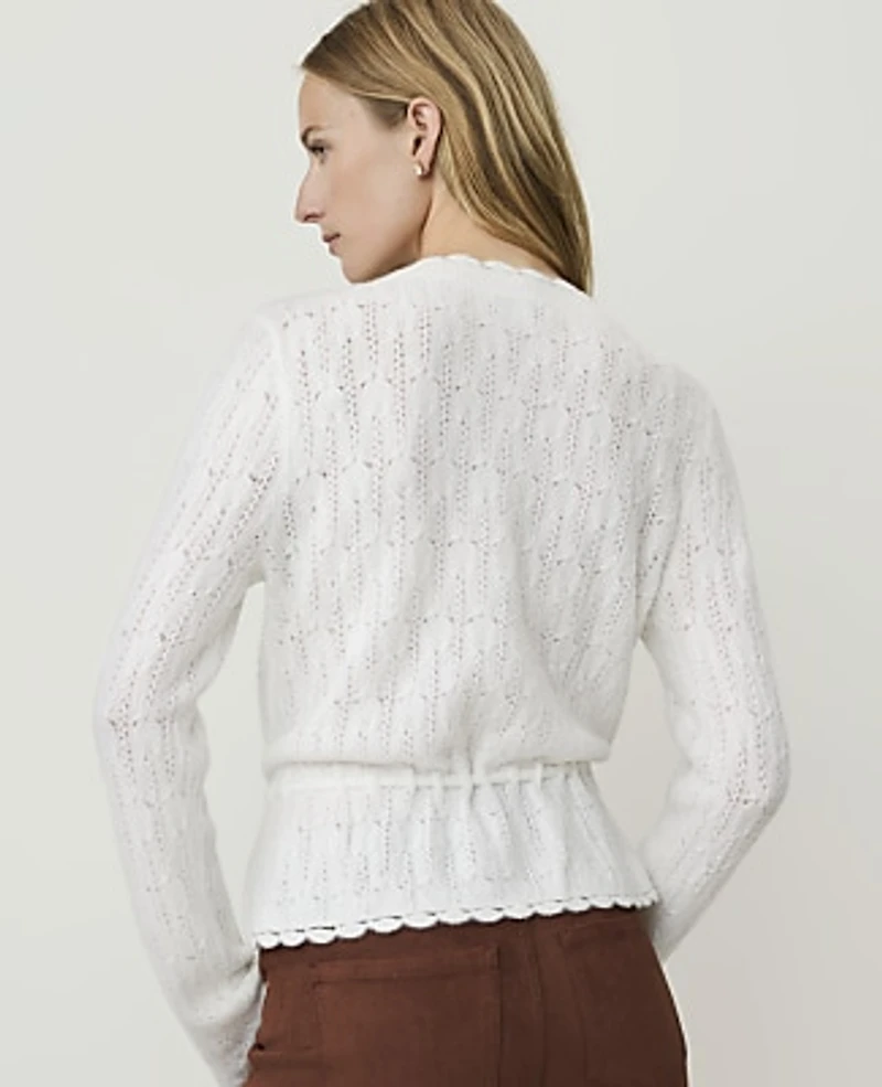 Ann Taylor Weekend Pointelle Tie Waist Top Women's