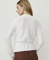 Ann Taylor Weekend Pointelle Tie Waist Top Women's