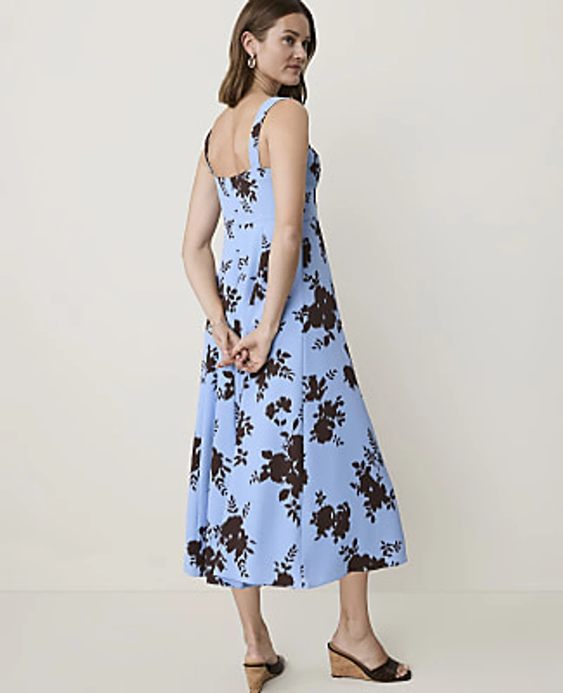 Ann Taylor Floral Corset Midi Dress Cheerful Blue Women's