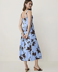 Ann Taylor Floral Corset Midi Dress Cheerful Blue Women's