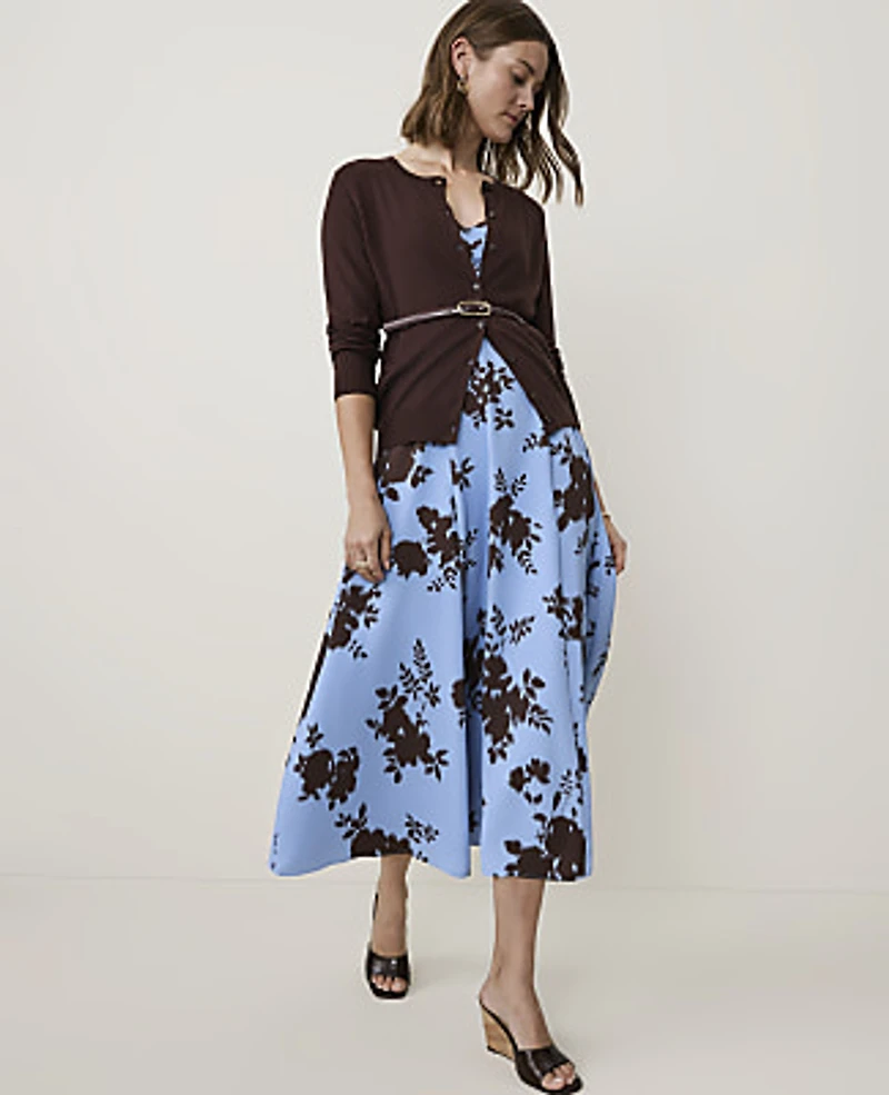 Ann Taylor Floral Corset Midi Dress Cheerful Blue Women's