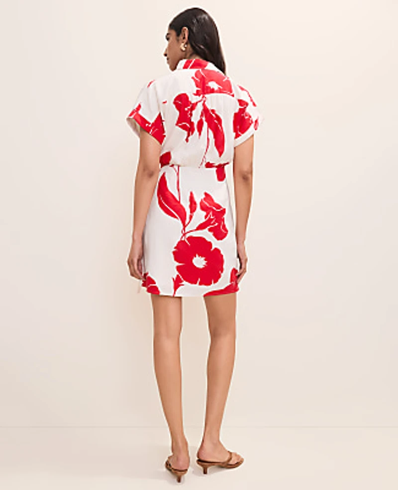 Ann Taylor Floral Collared Shift Dress Linen Blend Bright Cherry Women's
