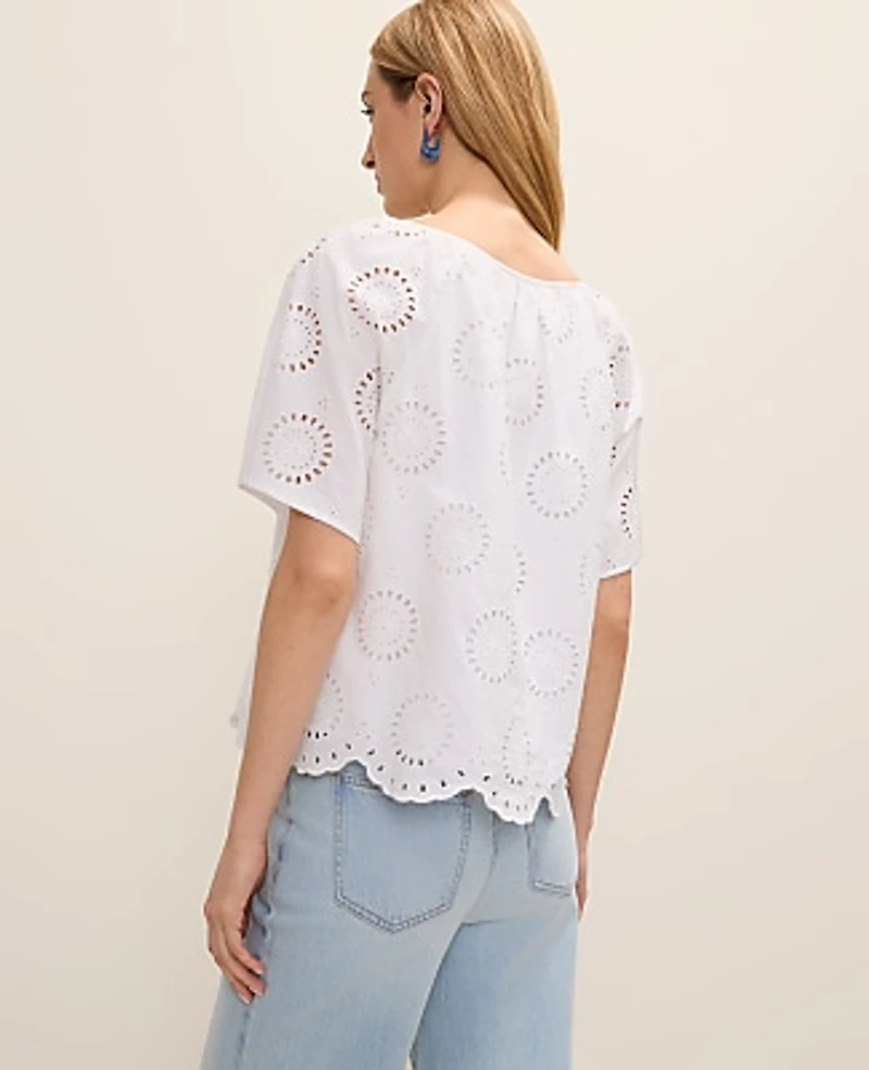 Ann Taylor Weekend Eyelet Scalloped Top White Women's