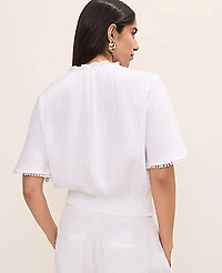 Ann Taylor Petite Smocked Bobble Trim Blouse Women's