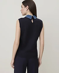 Ann Taylor Petite Weekend Denim Collar Sweater Vest Night Sky Women's