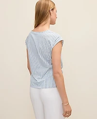 Ann Taylor Petite Striped Tie Waist T-Shirt Coastline Blue Women's