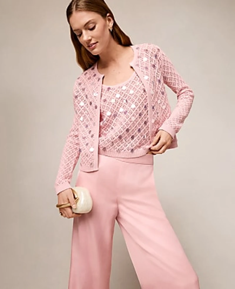 Ann Taylor Petite Sequin Open Cardigan Rose Veil Women's