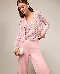 Ann Taylor Petite Sequin Open Cardigan Rose Veil Women's