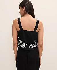 Ann Taylor Petite Embroidered Square Neck Tank Top Black Women's