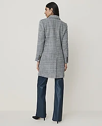 Ann Taylor Plaid Short Chesterfield Coat Navy/White Combo Women's