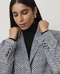 Ann Taylor Plaid Short Chesterfield Coat Navy/White Combo Women's