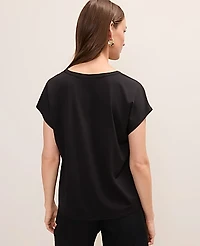 Ann Taylor Petite Lace Trim Mixed Media Top Black Women's