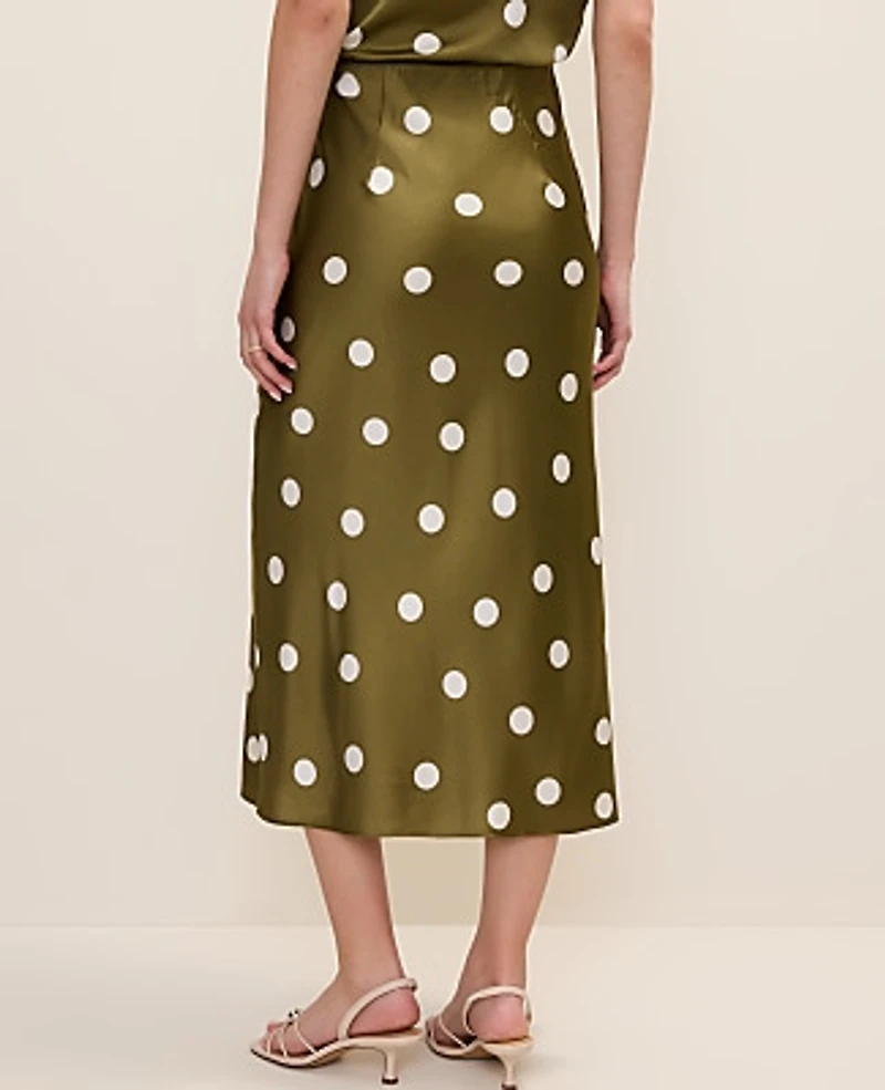 Ann Taylor Petite Dotted Satin Midi Slip Skirt Moss Green Women's