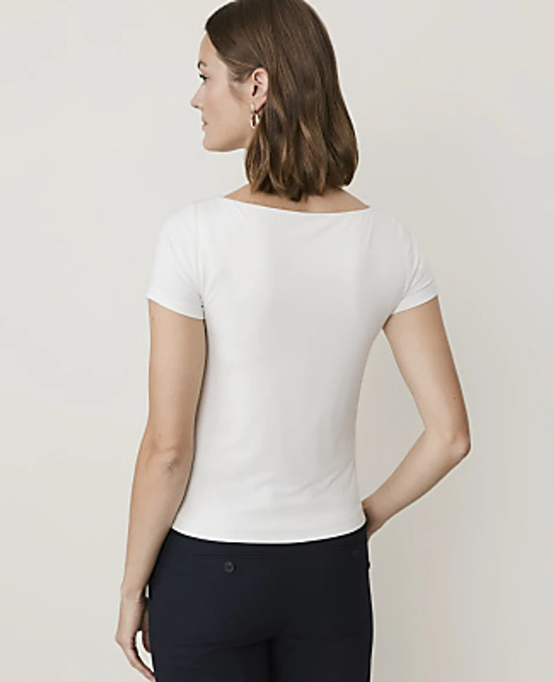 Ann Taylor Petite Scoop Neck Sleeve T-Shirt Winter White Women's