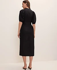 Ann Taylor Petite Puff Sleeve Midi Dress Linen Blend Black Women's