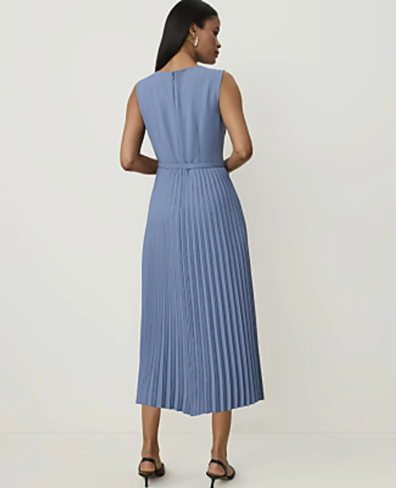 Ann Taylor Petite Sleeveless Pleated Midi Dress Cool Dusk Women's