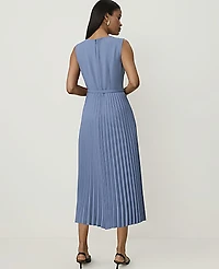 Ann Taylor Petite Sleeveless Pleated Midi Dress Cool Dusk Women's