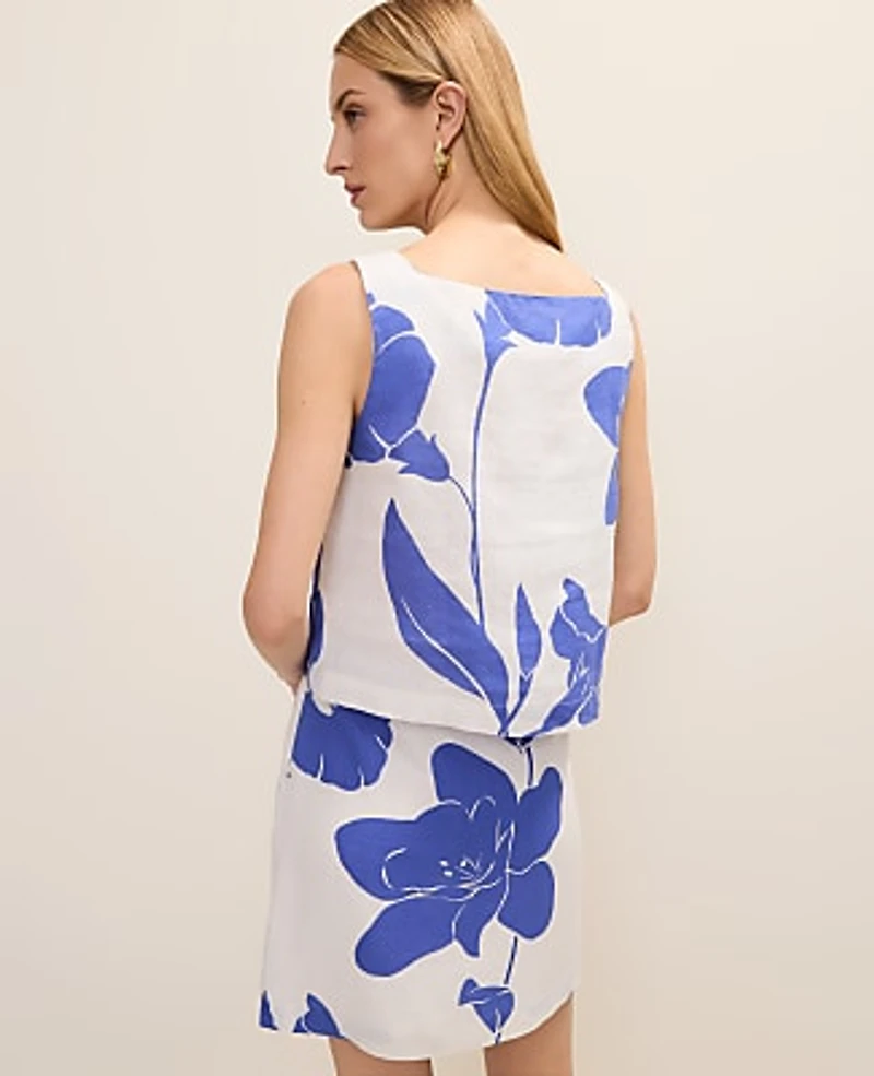 Ann Taylor Floral Tank Top Linen Dream Blue Women's