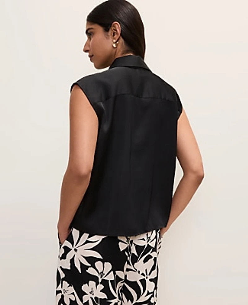 Ann Taylor Collared Satin Blouse Women's