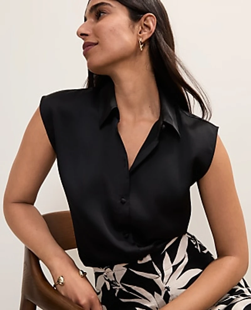 Ann Taylor Collared Satin Blouse Women's