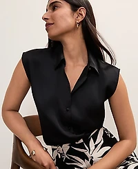 Ann Taylor Collared Satin Blouse Women's