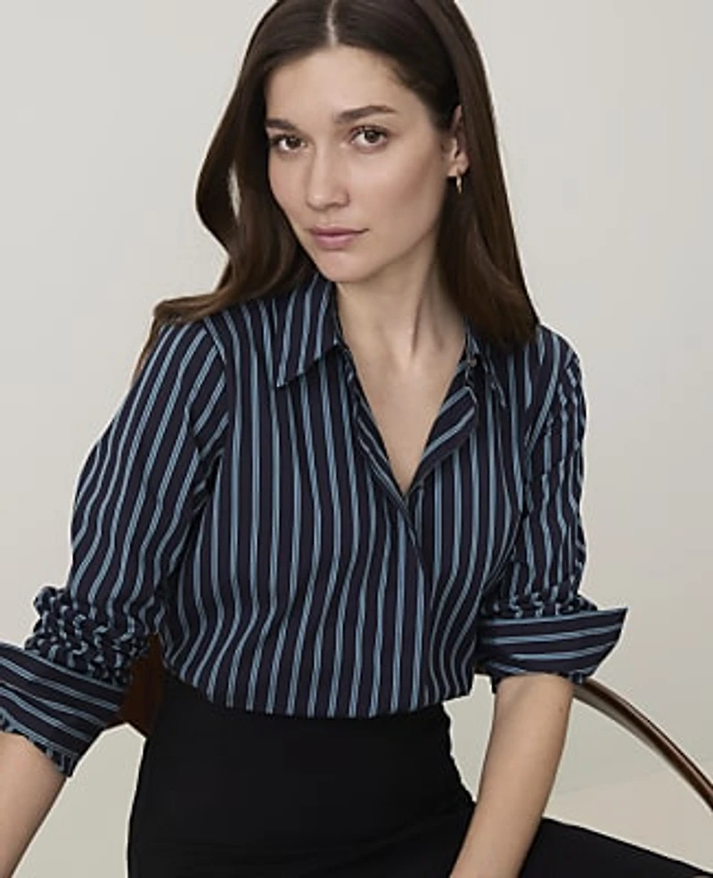 Ann Taylor Striped Satin Modern Shirt Night Sky Women's