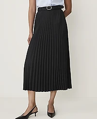 Ann Taylor Petite Belted Pleated Midi Skirt Black Women's