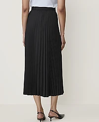 Ann Taylor Petite Belted Pleated Midi Skirt Black Women's