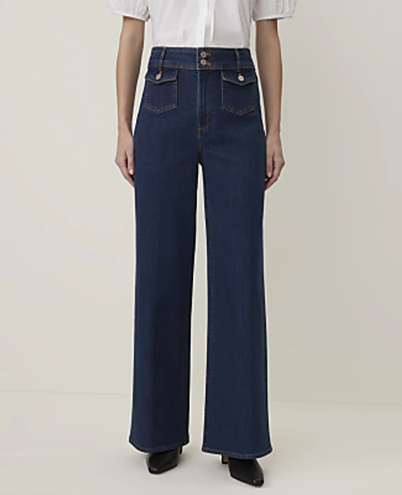 Ann Taylor Petite Weekend Denim Trouser Authentic Dark Wash Women's